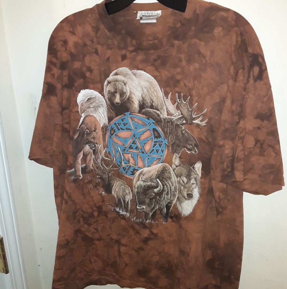 David C Behrens Southwestern Animal Spirit Circle Tie Dye T Shirt Brown Size XL